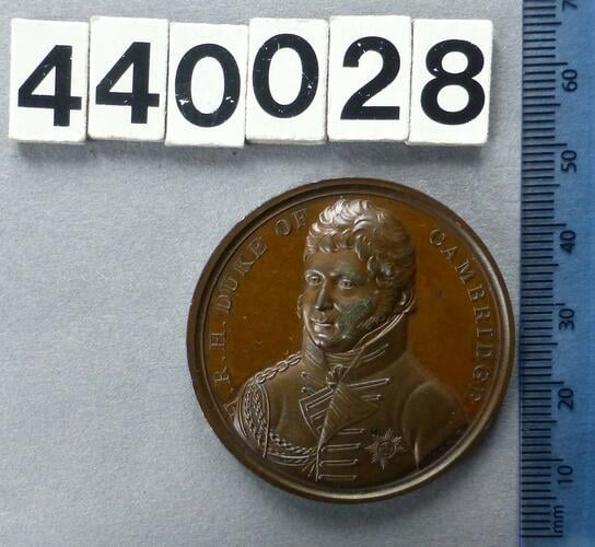 Medal commemorating the Duke of Cambridge and the re-entry of the English army into Hanover, 1814. 1814 Medal commemorating the Duke of Cambridge and the re-entry of the English army into Hanover, 1814. 1814