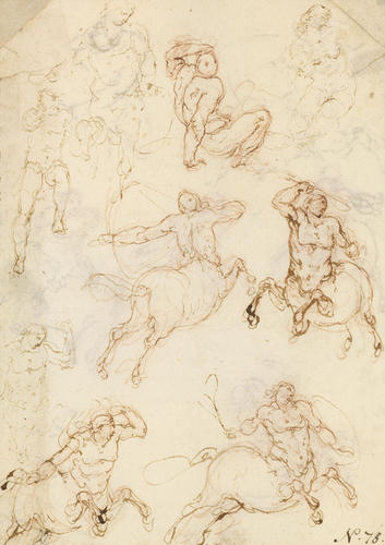 Recto: Centaurs and other figure studies. Verso: Centaurs