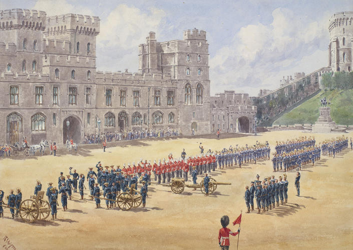 Review of officers and men of the Royal Navy and Royal Marines from HMS Powerful, at Windsor Castle, 2 May 1900