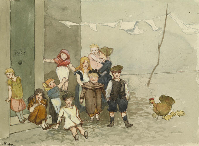 Master: Album belonging to Princess Louise
Item: Children gathered outside a studio door