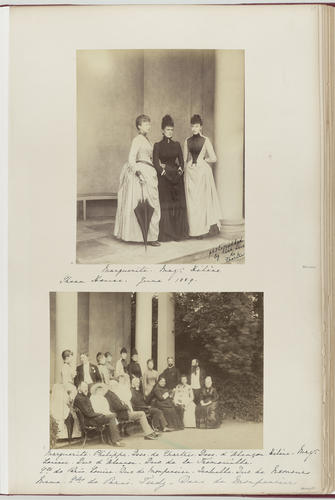Photograph of Princess Victoria Mary of Teck with Princess Hélène and Princess Marguerite d'Orleans, Sheen House, June 1889