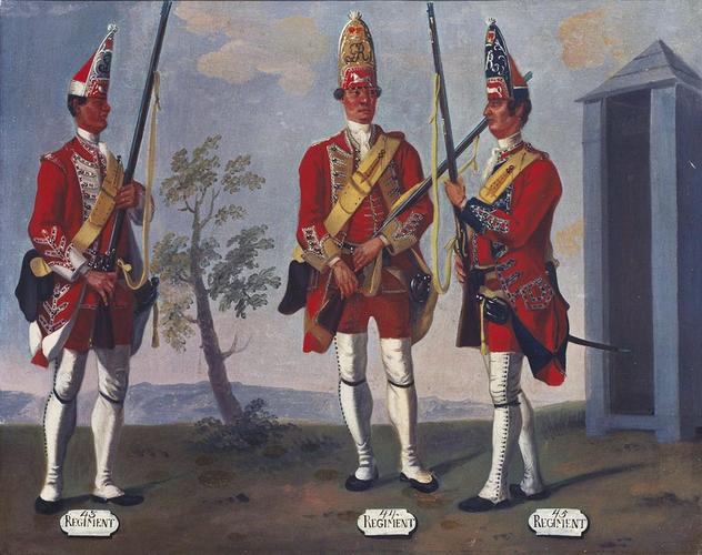 Grenadiers, 43rd, 44th and 45th Regiments of Foot, 1751