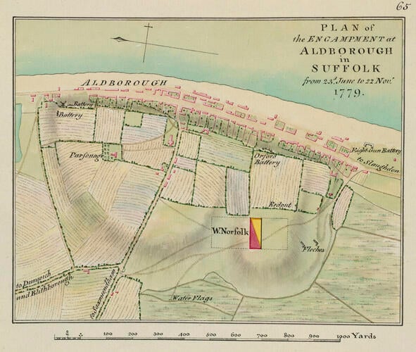 Master: Maps of encampments in England and Great Britain, 1778-82
Item: Map of encampment at Aldeburgh, 1779 (Aldeburgh, Suffolk, UK) 52°09'09