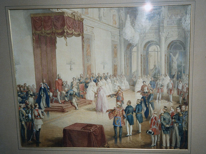 Investiture of the King of Prussia with the Order of the Garter in the White Hall in the Palace at Berlin, 6 March 1861