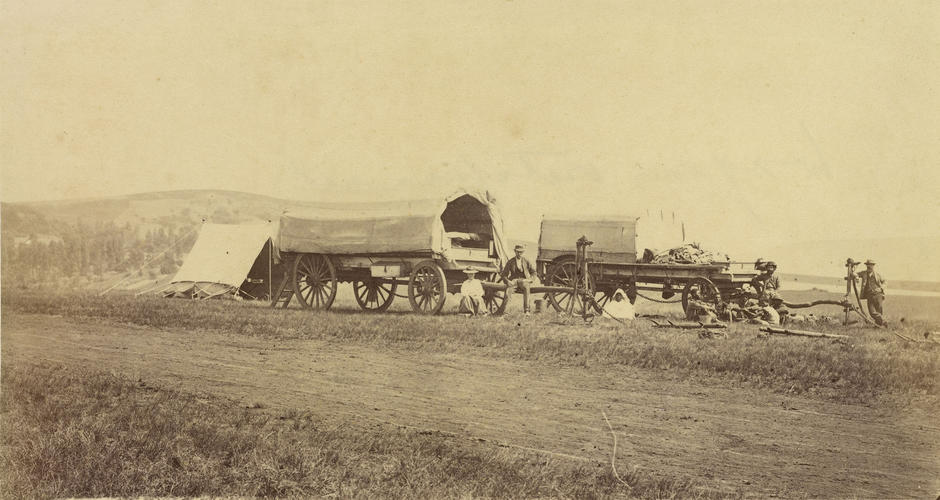 Wagons at the side of the road in the Colony of Natal Wagons at the side of the road in the Colony of Natal