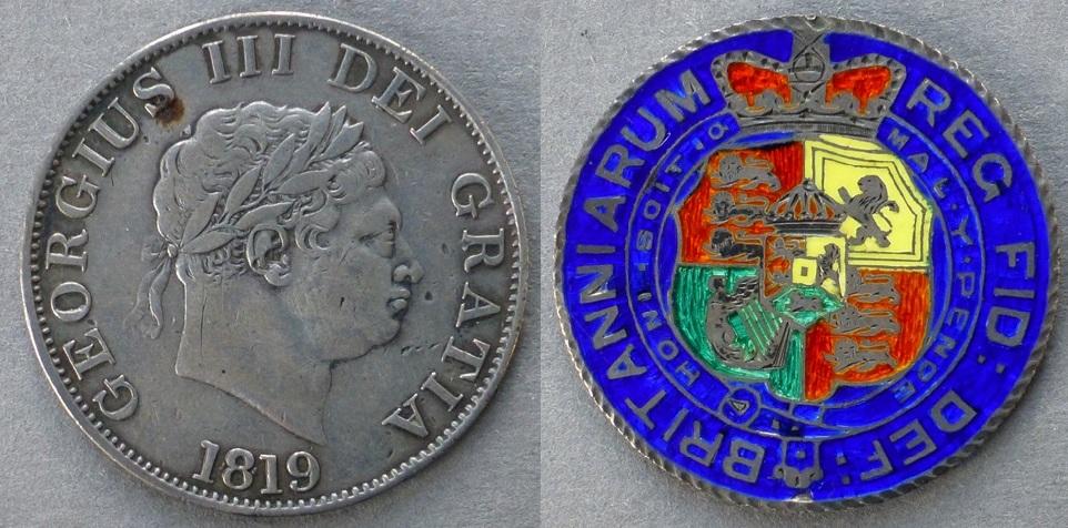 Great Britain. George III halfcrown, small head issue (in silver, with reverse in multicoloured enamel) Great Britain. George III halfcrown, small head issue (in silver, with reverse in multicoloured enamel)