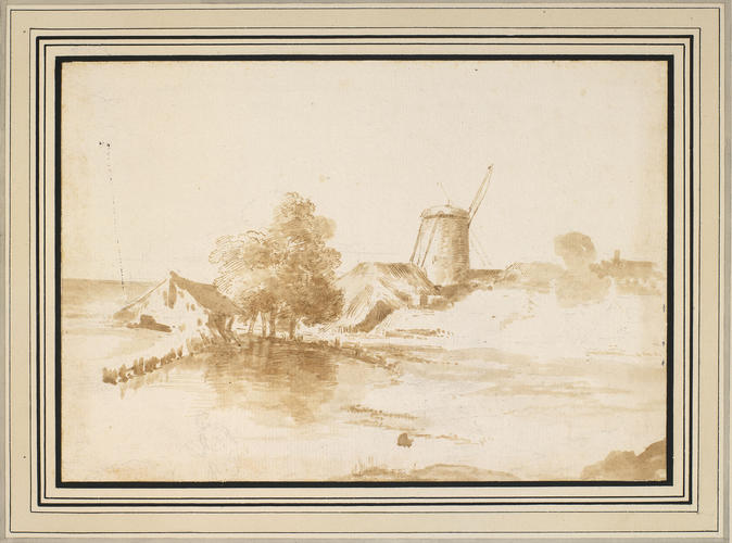 A windmill and cottages A windmill and cottages