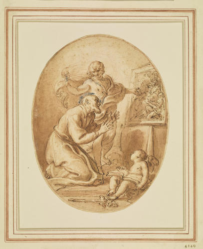 St Philip Neri adoring a painting of the Virgin shown to him by an angel