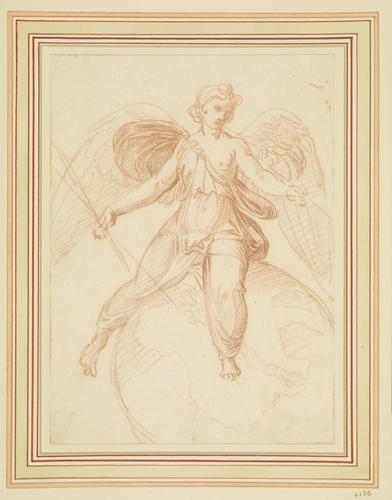 A winged figure seated on a globe A winged figure seated on a globe