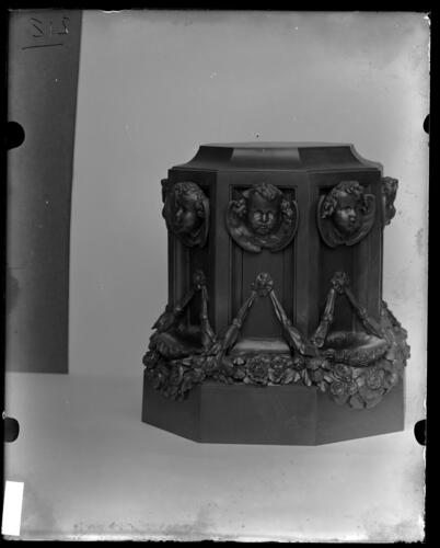 Glass plate negative of a bronze pedestal