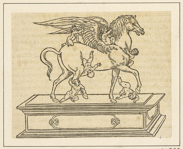 Master: Discours du Songe de Poliphile [Hypnerotomachia Poliphili]
Item: A statue of a winged horse with children trying to ride on its back