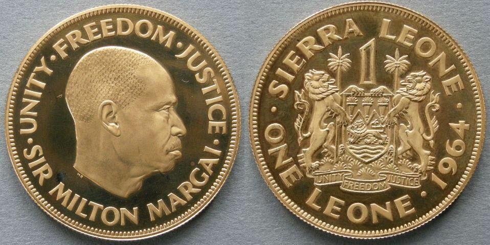 Sierra Leone. Proof in gold of the silver one Leone, 1964