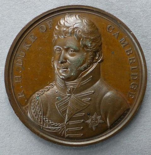 Medal commemorating the Duke of Cambridge and the re-entry of the English army into Hanover, 1814. 1814 Medal commemorating the Duke of Cambridge and the re-entry of the English army into Hanover, 1814. 1814