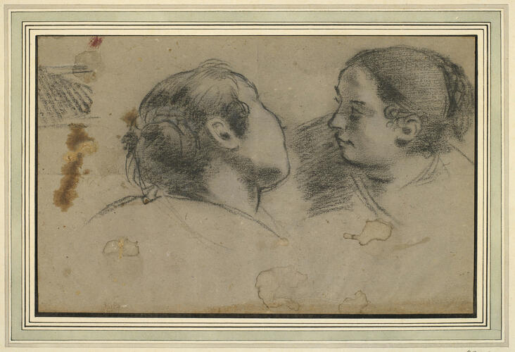 Recto: two female heads. Verso: the head of a man in a turban Recto: two female heads. Verso: the head of a man in a turban