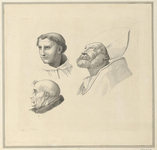Three heads of debating theologians [from 'The Disputa']