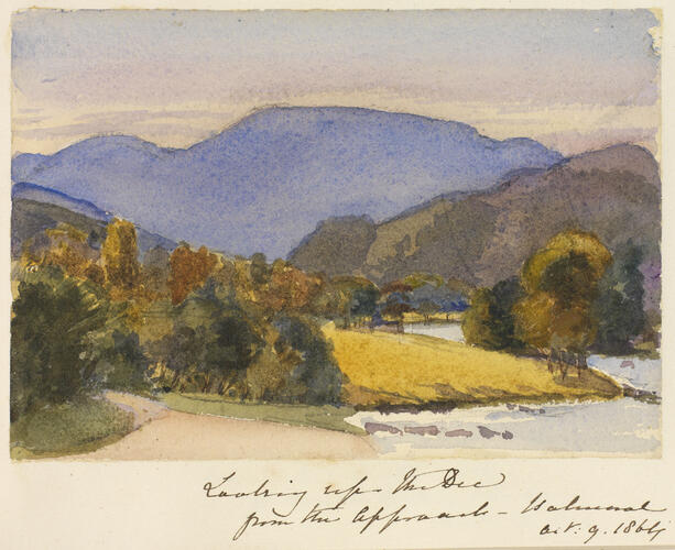 Master: SKETCHES FROM NATURE V. R. 1862 TO 1866
Item: Looking up the Dee from the approach [at] Balmoral