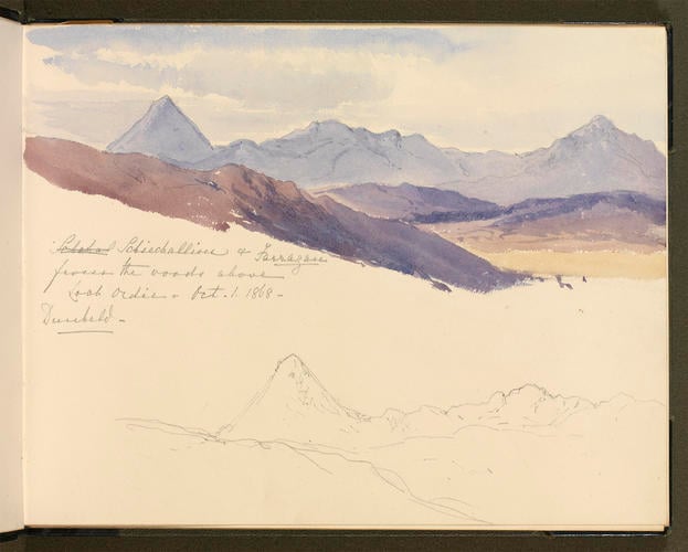 Master: Princess Helena's Sketch Book, 1868 - 1869
Item: Schiechallion & Faragan from the woods above Loch Ordie
