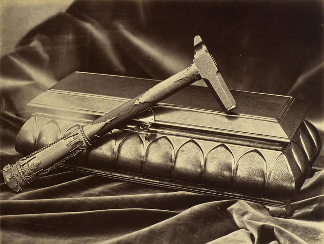 Casket and Hammer (Kotlee work) Presented to H. R. H. The Prince of Wales at the Opening of Wuzeerabad Railway Bridge: Prince of Wales Tour of India 1875-6 (vol. 4) Casket and Hammer (Kotlee work) Presented to H. R. H. The Prince of Wales at the Opening of Wuzeerabad Railway Bridge: Prince of Wales Tour of India 1875-6 (vol. 4)