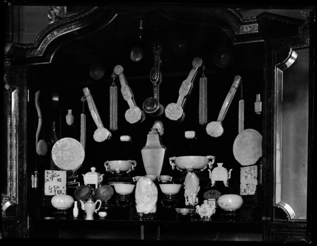 Glass plate negative of a display of jade Glass plate negative of a display of jade