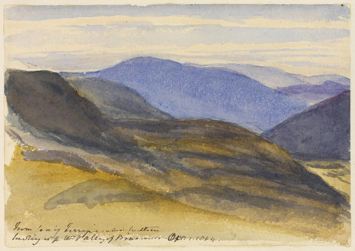 Master: SKETCHES FROM NATURE V. R. 1862 TO 1866
Item: From [Corrie] Felagie looking up the Valley of Braemar