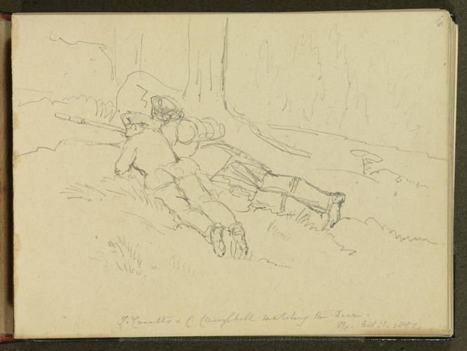Master: SKETCHES FROM NATURE V. R. 1851 TO 1855
Item: J. Coutts and C. Campbell watching the deer