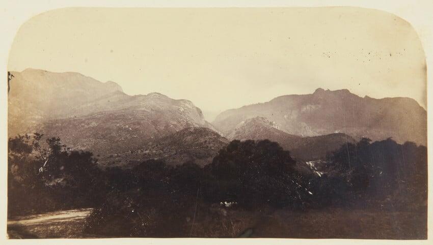 Lady Napier's visit to Travancore: Hills at Courtallum, the falls in the distance Lady Napier's visit to Travancore: Hills at Courtallum, the falls in the distance