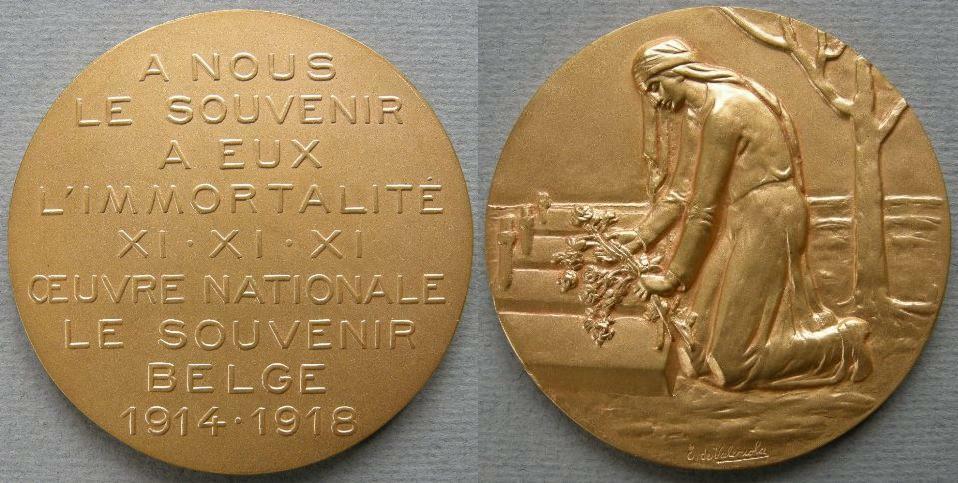 Belgium. Medal commemorating the dead in the First World War Belgium. Medal commemorating the dead in the First World War