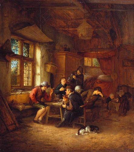 Interior of Tavern with a Five Peasants and a Woman