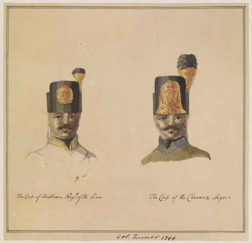 Austrian Army. 	Caps of Infantry and Chevaulegers, 1799