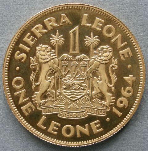Sierra Leone. Proof in gold of the silver one Leone, 1964