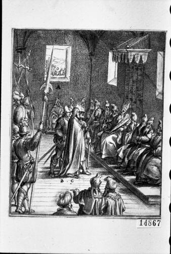 Jesus is brought before Caiaphas and the Council of Jewish Elders