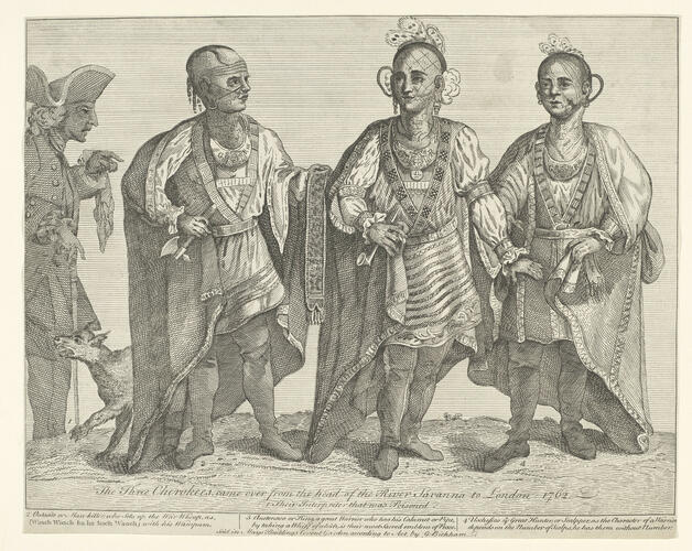 The Three Cherokees who came over from the head of the River Savannah to London, 1762, and their interpreter that was poisoned [historic title]