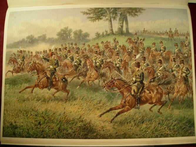 10th Hussars charging down a slope, from right to left