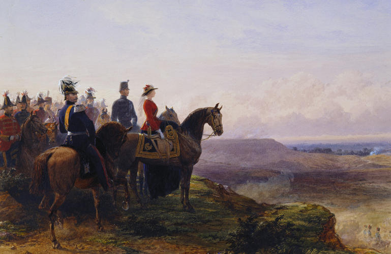 The Queen and Prince Albert with the Prince of Prussia at Aldershot, 17 July 1856