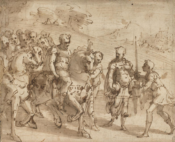 A prince on horseback with his retinue