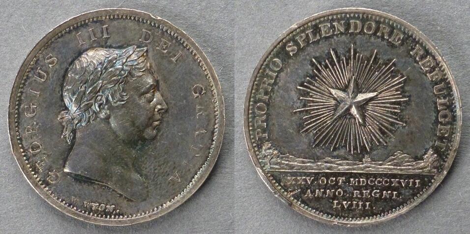 Medal commemorating the anniversary of the Accession of King George III. Anniversary of the Accession of King George III, 1817 Medal commemorating the anniversary of the Accession of King George III. Anniversary of the Accession of King George III, 1817
