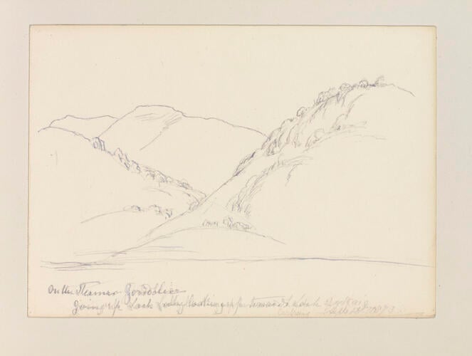 Master: SKETCHES BY QUEEN VICTORIA II
Item: On the steamer Gondolier going up Loch Lochy looking up towards Loch Arkaig