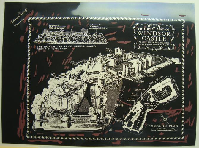 Master: Prints relating to a Windsor Castle guide book
Item: Pictorial map of Windsor Castle: transparency Master: Prints relating to a Windsor Castle guide book
Item: Pictorial map of Windsor Castle: transparency