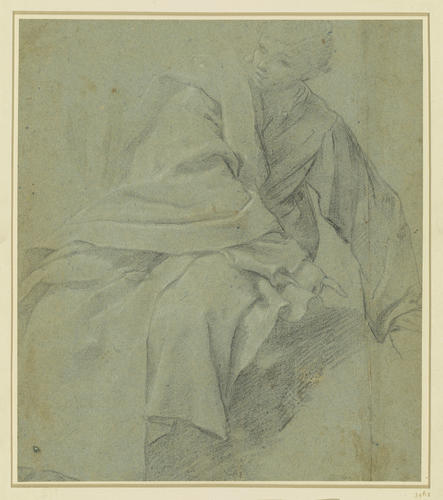 A study of a seated boy, wearing a cloak
