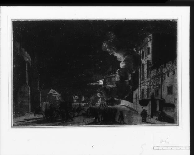 A nocturne at Windsor Castle with bonfire and festivities