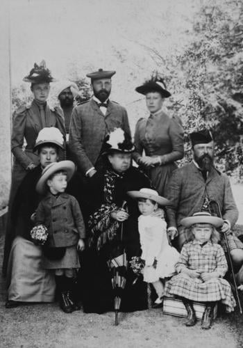 Group photograph, including Queen Victoria, 1891 [in Portraits of Royal Children Vol. 39 1890-1891]