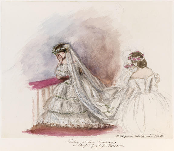 Master: Sketches of the Royal Children by V. R. from 1841-1859
Item: Vicky at her Marriage. Chapel Royal Jan: 25. 1858