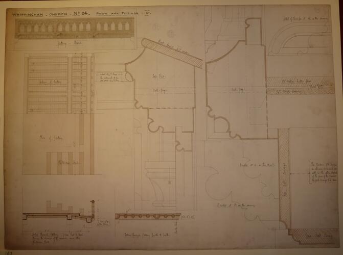 St Mildred's church, Whippingham: detail drawing no. 34 (pews and fittings in the organ gallery) St Mildred's church, Whippingham: detail drawing no. 34 (pews and fittings in the organ gallery)