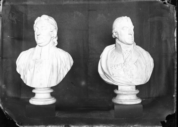 Glass plate negative of two marble busts Glass plate negative of two marble busts