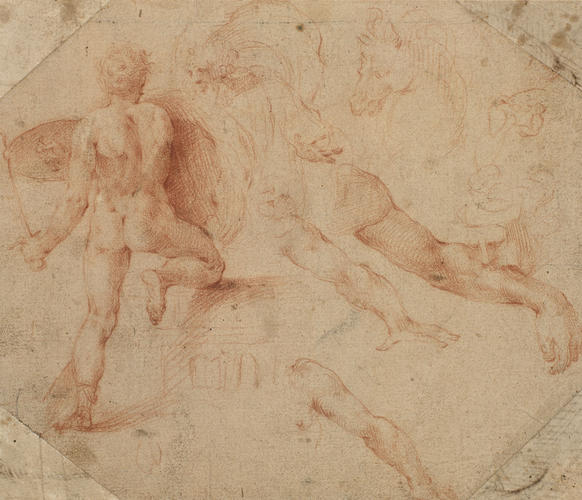 Studies of a nude warrior, arms, a horse's head etc Studies of a nude warrior, arms, a horse's head etc