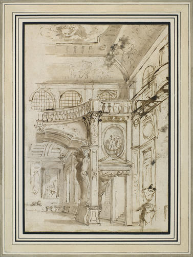 A room with a balcony supported by atlantes A room with a balcony supported by atlantes