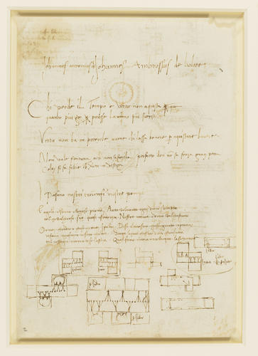 Recto: Studies for casting apparatus, and miscellaneous notes. Verso: Further casting studies, and lines of poetry