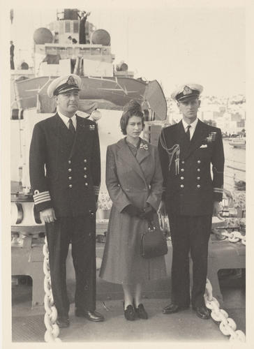 With Captain McBeath aboard Chequers - Boxing Day [Royal Visit to Malta, 1949]