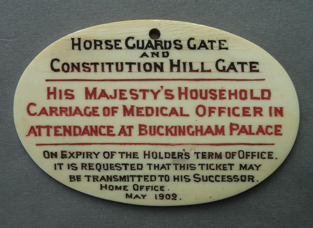 Admission ticket to St. James's Park for Medical Officer in attendance at Buckingham Palace Admission ticket to St. James's Park for Medical Officer in attendance at Buckingham Palace