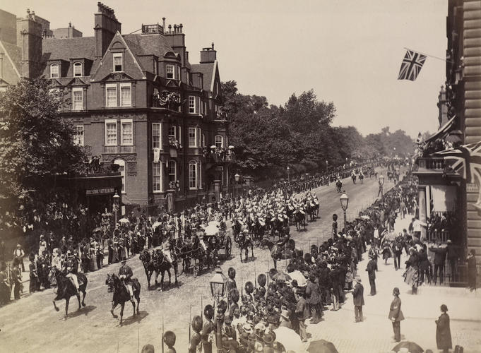 The Queen passing down Exhibition Road, South Kensington, to lay the foundation stone of the Imperial Insititute, 4 July 1887 The Queen passing down Exhibition Road, South Kensington, to lay the foundation stone of the Imperial Insititute, 4 July 1887